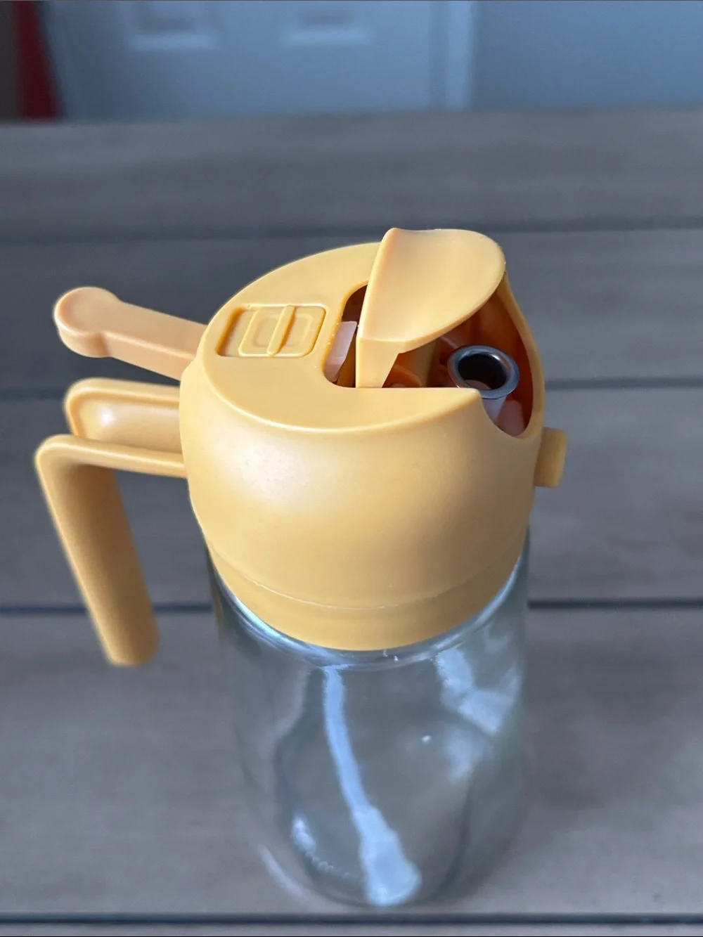 Yellow Glass Oil Dispenser with Pour Spout and Spray Lever